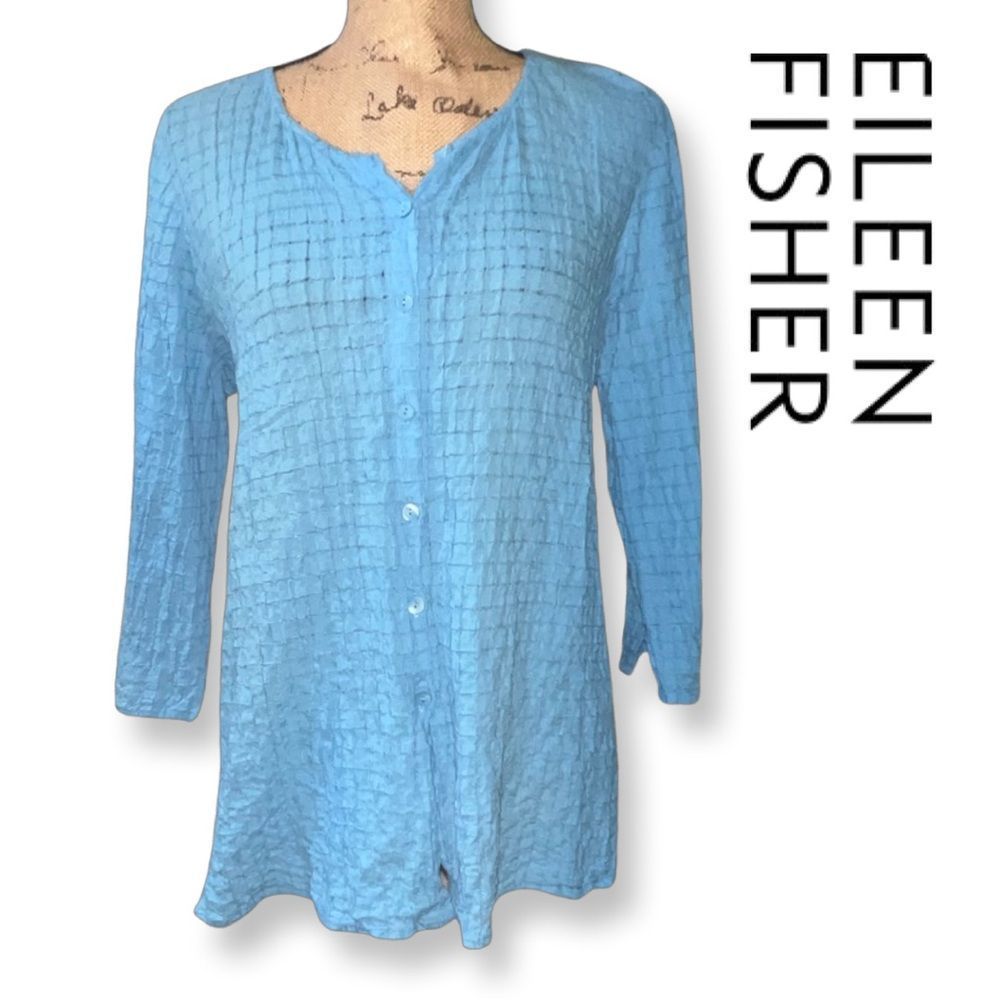 EILEEN FISHER Horizon Blue Cotton Box Shirt Top M